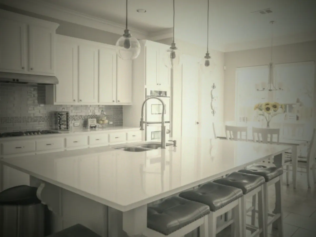Kitchen photo, faded and yellowed - before