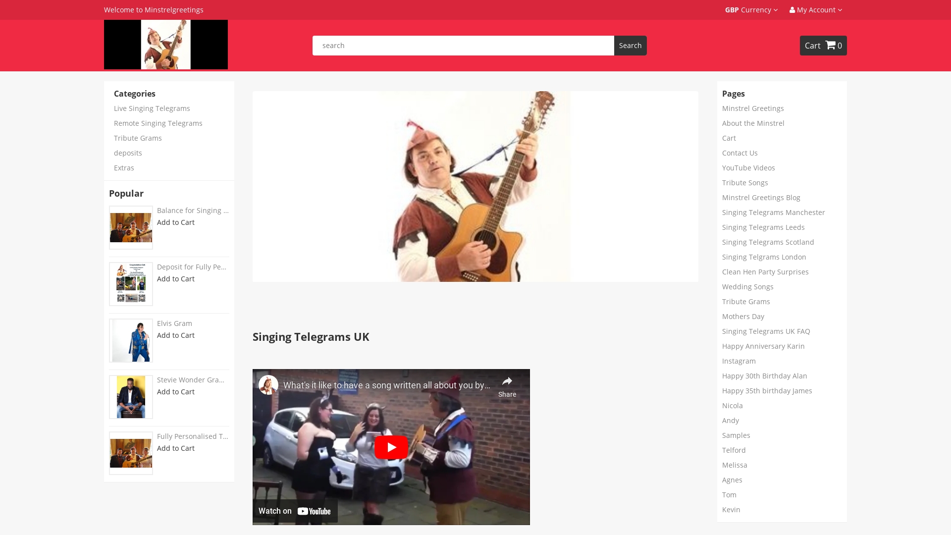Singing Telegrams UK - Minstrel Greetings' Personalised Songs Tribute Songs